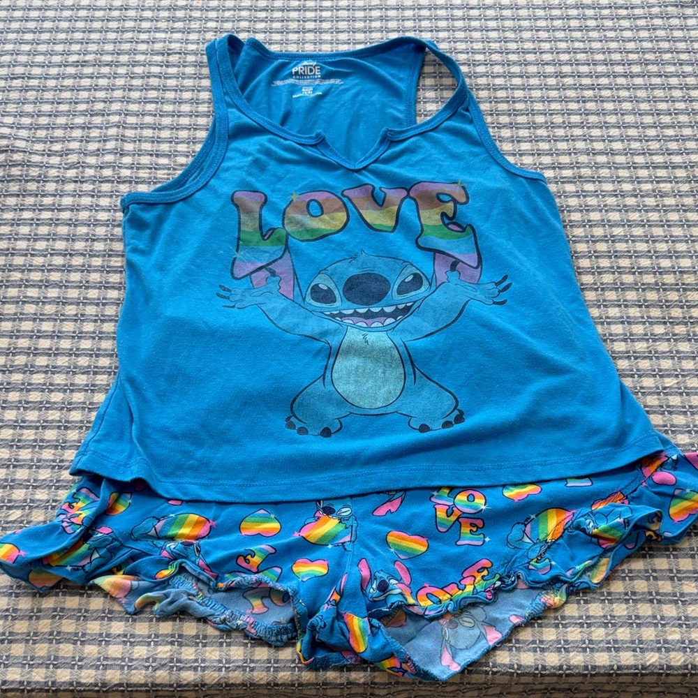 Blue Stitch Pride Tank and Shorts Set